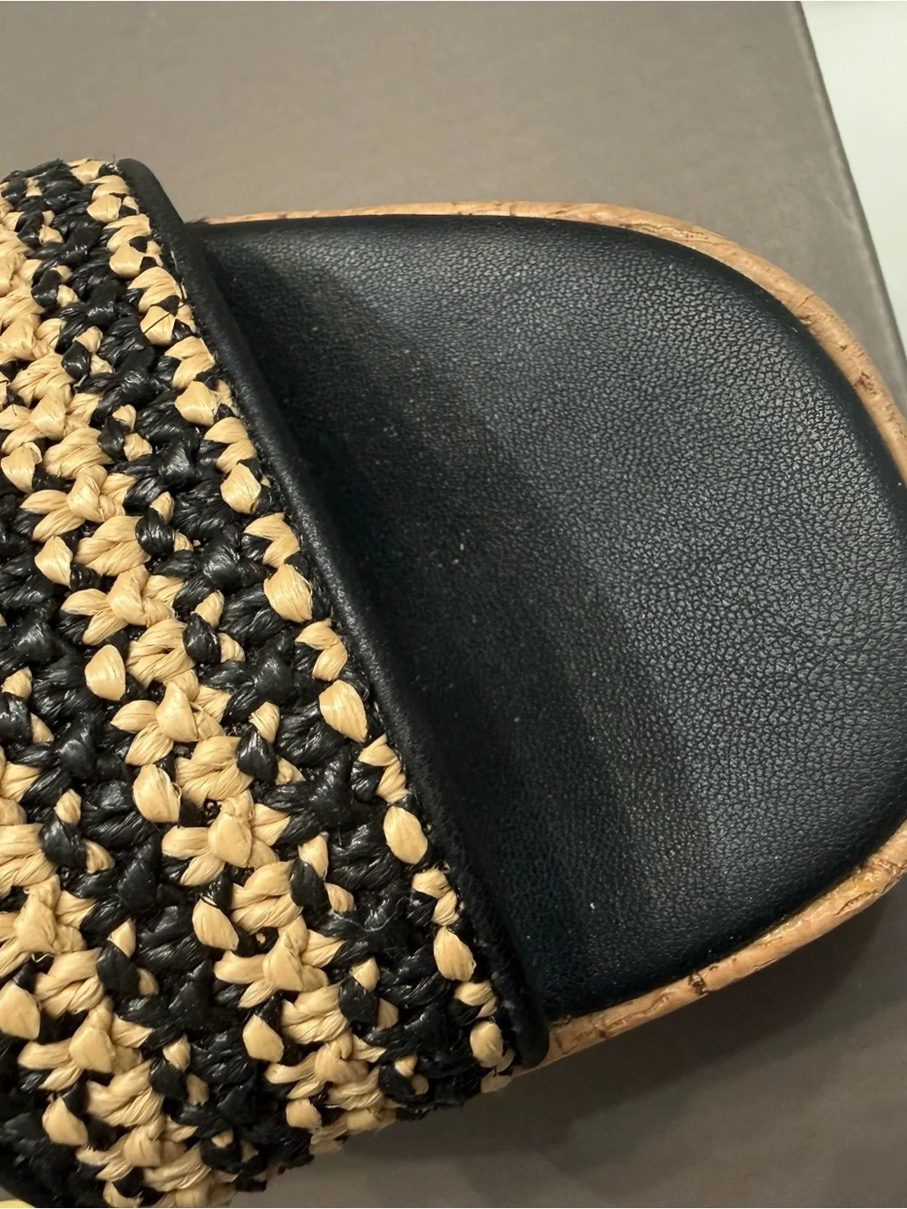 Franco Sarto Black & Natural Woven Cork Platform Sandals